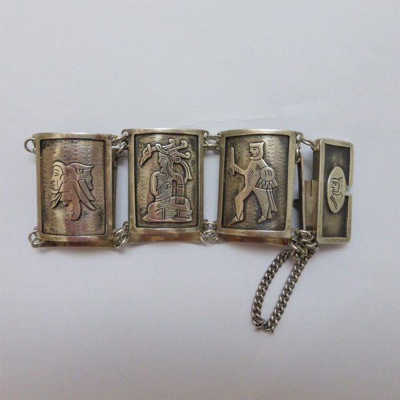 Casa Prieto Mexico 900 Silver Panel Bracelet Mayan - Picture 4 of 12